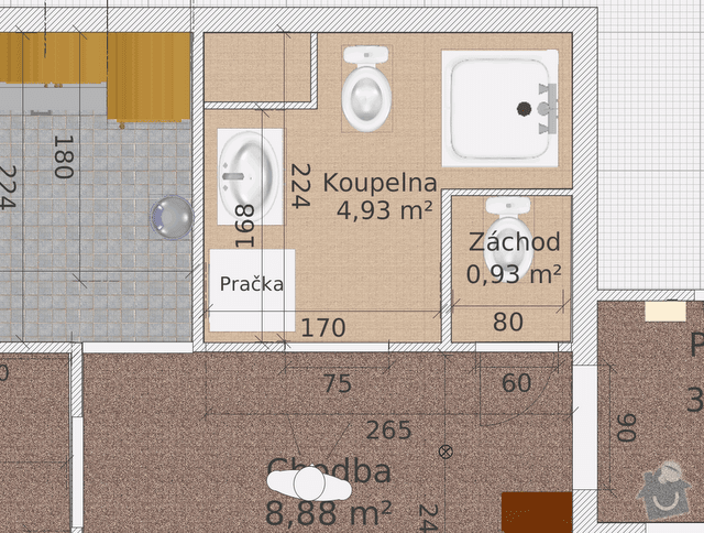 Rekonstrukce bytového jádra: KoupelnaNavrh2