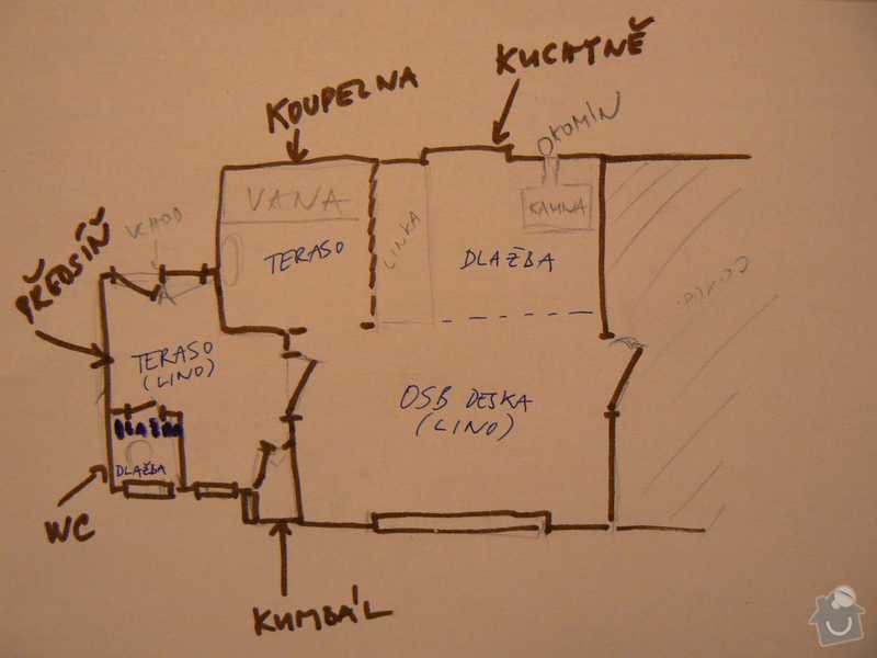 Rekonstrukce kuchyně a koupelny/WC včetně sjednocení podlah: 9.plan