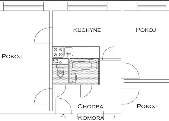 Rekonstrukce 3+1 bytu o rozloze 75m2 v panelovém domě, 2p., Brno - stav před realizací