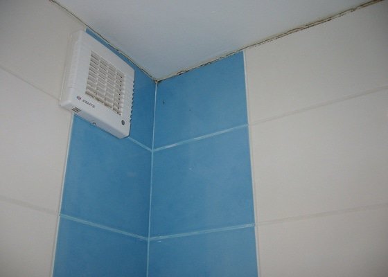 Popraskané těsnění u stropu (podhledu) v koupelně - stav před realizací