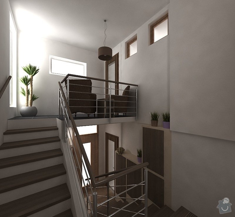 Návrh interiéru - 5 místností, fasáda: schodiste