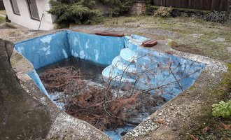 Likvidace betonového bazénu a chodníku + následné zahrnutí zeminou - stav před realizací