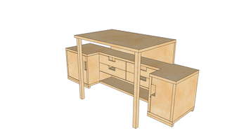 Dřevěný stůl se skříňkami - stav před realizací