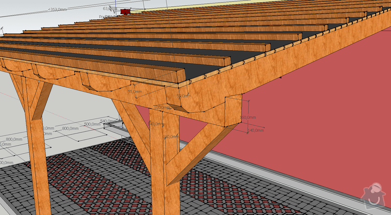Konstrukce garazoveho stani - pristresek: stani14x14_rozmery1