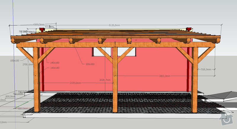 Konstrukce garazoveho stani - pristresek: stani14x14_rozmery3