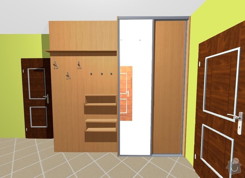 Vestavné skříně, sádrokartonové zdi a kuchyň: skrin_kabaty_a_stena