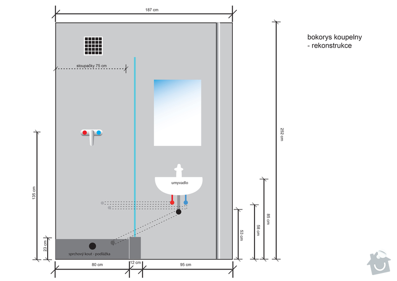 Instalatérská práce (výměna vodovodů +odpad v panelovém jádře): koupelna_bokorys_rekonstrukce