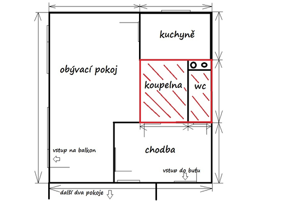 Rekonstrukce bytového jádra v panelovém domě - stav před realizací