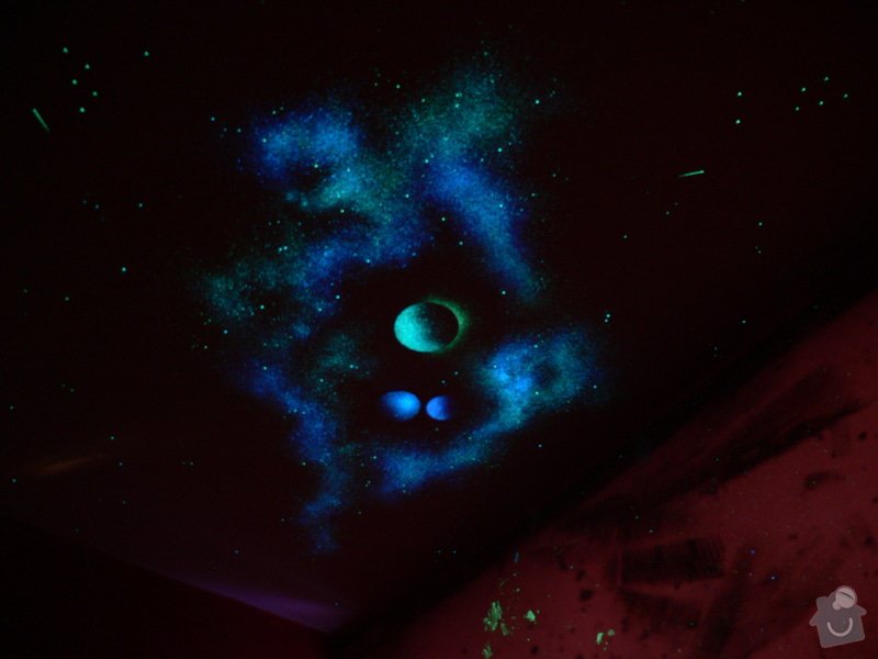 Malba hvězdné oblohy na polystyrénové podhledy - inspirace: P1230217