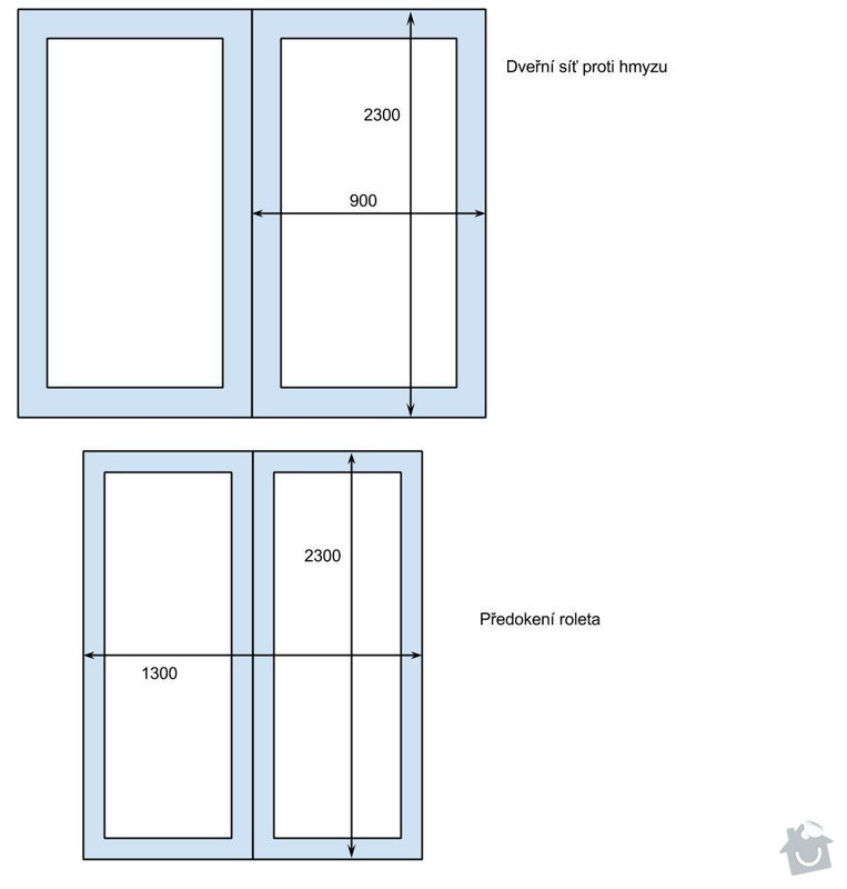 Venkovní předokení roleta a dveřní síť proti hmyzu.: dvere