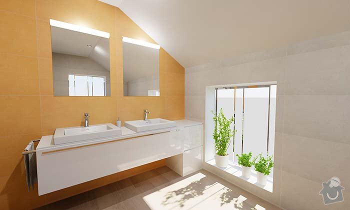 Dvě moderní koupelny v novostavbě RD - návrh: 01_moderni_zluta_koupelna_1