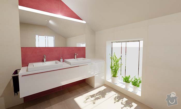 Dvě moderní koupelny v novostavbě RD - návrh: 03_moderni_cervena_koupelna_1