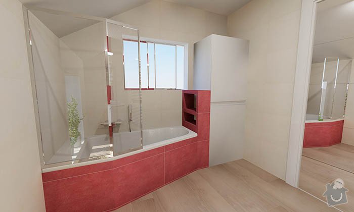 Dvě moderní koupelny v novostavbě RD - návrh: 08_moderni_cervena_koupelna_4