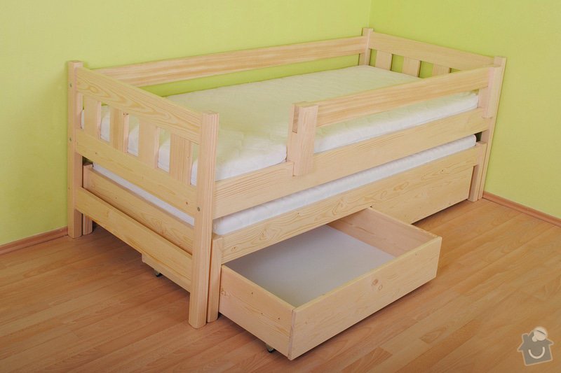 Drevena postel, jednoluzko 200X90cm s přistýlkou a úložným prostorem a zábranou: postel_2