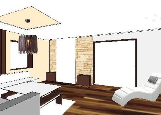 Návrh obývací místnosti 30m2 s krbem